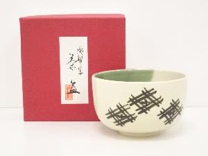 JAPANESE TEA CEREMONY KYO WARE ORIBE STYLE TACHIKICHI TEA BOWL / CHAWAN 